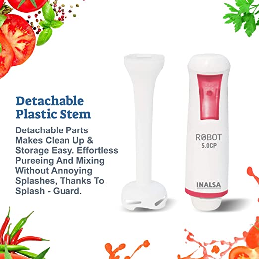 Inalsa Robot 5.0 CP 500W Hand Blender - with Chopper & 700ml Multipurpose Jar/ 2 Year Warranty/ Super Silent Powerful Motor Inalsa Robot 5.0 CP 500W Hand Blender - with Chopper & 700ml Multipurpose Jar/ 2 Year Warranty/ Super Silent Powerful Motor